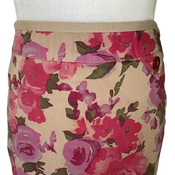 Anthropologie Odille Khaki Purple & Pink Floral Pencil Skirt - 0 - Picture 2 of 10